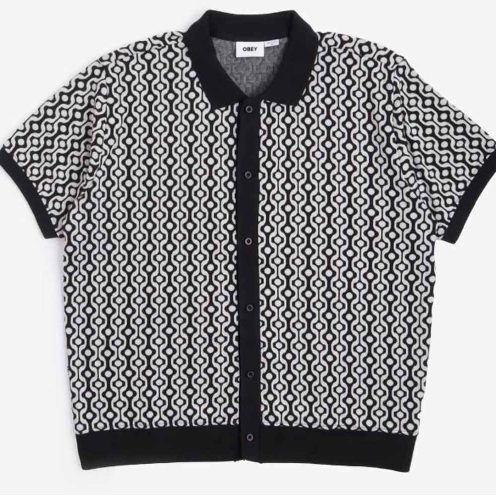 Obey Testament Polo - Black and White Geometric Cardigan Sweater